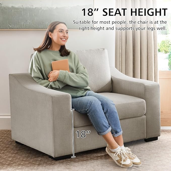 ELUCHANG 47" W Oversized Accent Chair, Linen Fabric Modern Chair with Deep Seat, Washable Covers, Comfy Upholstered Large Chair Armchair Sofa Chair Reading Chair for Living Room Bedroom Office,Oatmeal