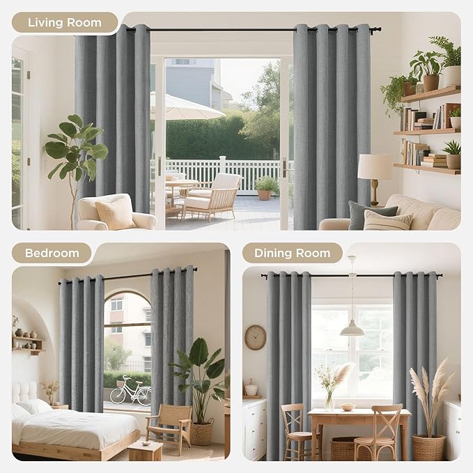 Joydeco Blackout Curtains 108 Inches Long 2 Panels Burg, Room Darkening Curtains for Bedroom, 100% Black Out Textured Thermal Drapes Privacy Protection 2 Panels Set(W52 x L108 Inch, Light Grey)