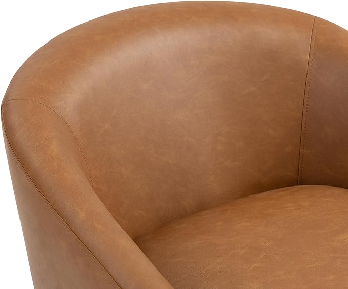 Swivel Barrel Accent Chair, Modern Round Faux Leather Arm Chair for Living Room, Bedroom, Comfy Club Reading Chairs for Adults(Faux Leather, Brown, Set of 2)