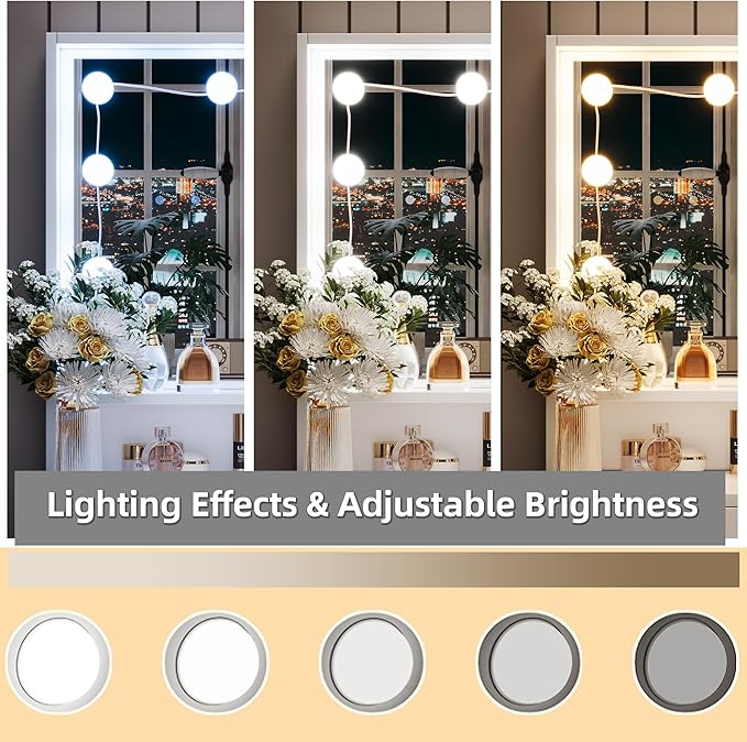 59" Makeup Desk with Drawers & Cabinet & Dresser, White Vanity Table with Drawer Dresser, Large Vanity Table with 8 Drawers, Vanity Desk with Large Mirror and 3-Color Lights for Girls, Dressing Table