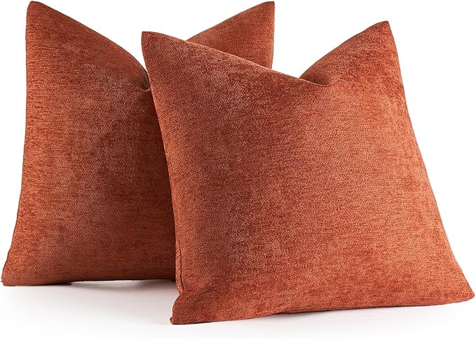 MIULEE Pack of 2 Fall Rust Decorative Pillow Covers 20x20 Inch Soft Chenille Couch Throw Pillows Farmhouse Cushion Covers for Home Decor Sofa Bedroom Living Room