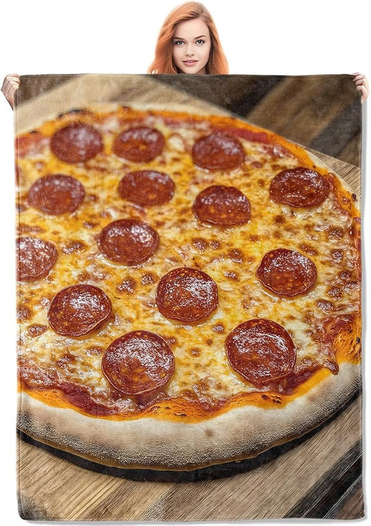Pepperoni Pizza Flannel Blanket, Pizza Gifts, Pizza-Themed Blanket for Women, Soft Lightweight Throw Blankets for Bed Home Travel Decor 60" x 80"