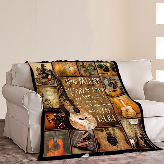 Music Gifts Guitar Blanket Rock and Roll Decor Throw Blankets Cozy Fleece Flannel Soft Warm Plush Lightweight Blanket Guitar Gifts for Men Women Boys Girls Adults Kids for Couch Sofa Bed 40"X50"