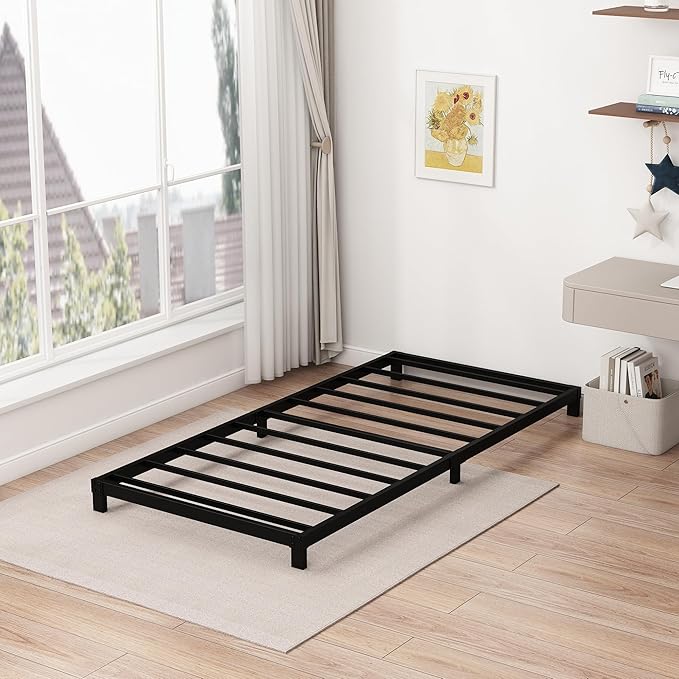 5 Inch Low Twin XL Bed Frames Heavy Duty Metal Platform, No Box Spring Needed, Easy Assembly Mattress Foundation, No Noise, Black