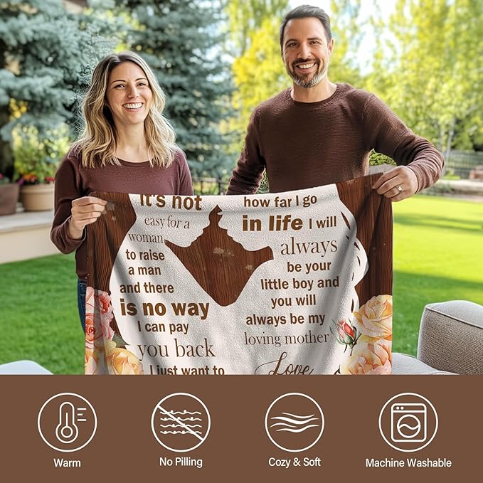 Gifts for Mom from Son, I Love You Mom Blanket, Gifts for Mothers Day, Soft Flannel Blanket for Mother for Birthday Mothers Day 50" x 60"