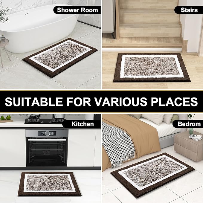 OLANLY Bathroom Rugs 36x24, Extra Soft and Absorbent Microfiber Bath Mat, Non-Slip, Machine Washable, Quick Dry Shaggy Bath Carpet, Suitable for Bathroom Floor, Tub, Shower (Large, Brown)