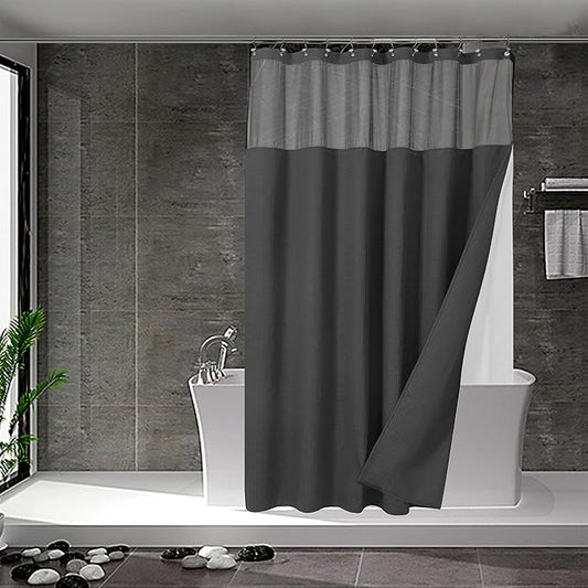N&Y HOME Waffle Weave Shower Curtain with Snap-in Fabric Liner Set, 12 Hooks Included - Hotel Style, Water-Repellent & Washable, Heavyweight Fabric & Mesh Top Window - 71x72, Graphite Gray