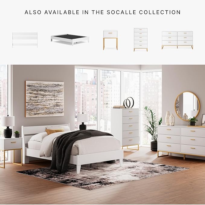 Signature Design by Ashley Socalle Coastal Panel Headboard, Full, White