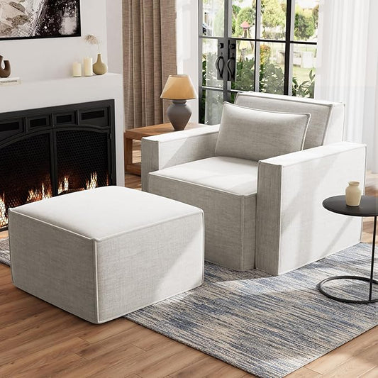 ELUCHANG Oversized Accent Chair with Ottoman,Modern Boucle Sofa Chair with Strong Wood Frame,High Supportive & Soft Sponges Comfy Upholstered Armchair Reading Chairs for Apartment,Oatmeal