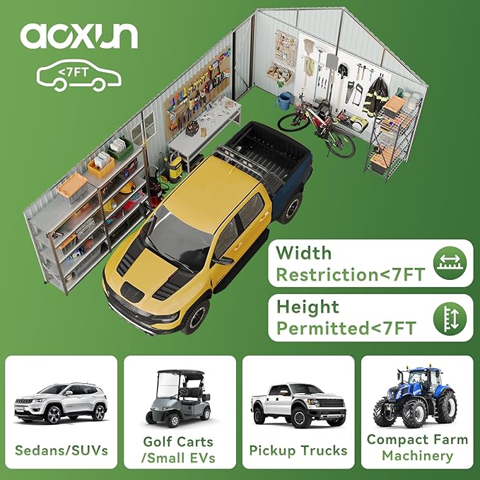 Aoxun 12x20x9.3 FT Shed Outdoor Metal Garage Shed 1700 CUFT Extra Large Storage Shed for Vehicles & Sundries 11" Snow Load Double-Door All-Weather Garden Shed (Brown)