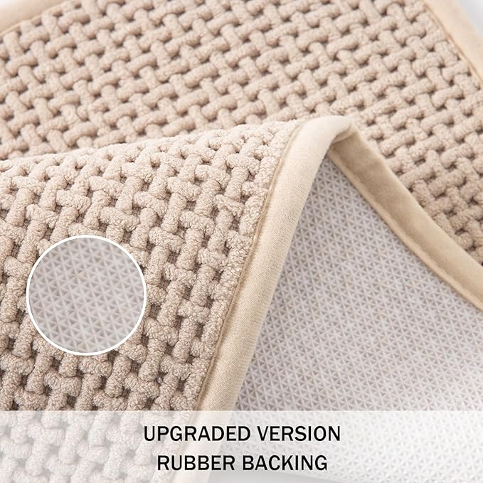 Bathroom Rugs Non Slip Washable, Super Absorbent Thin Bath Mat for Small Quick Dry Low Pile Bathroom Rug, (Khaki, 47″x20″)