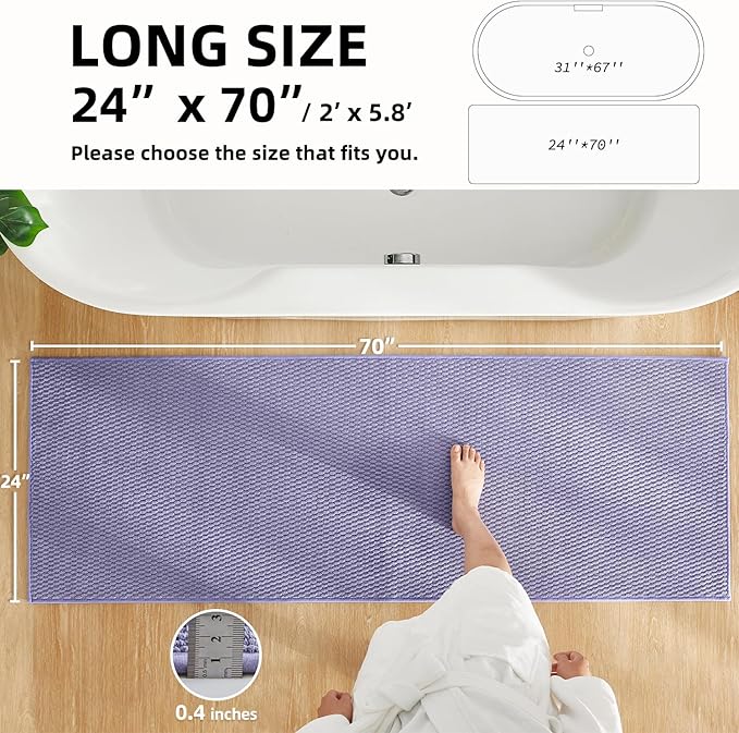 Bathroom Runner Rugs - Non Slip, Washable, Super Absorbent Chenille Bath Rug, Lavender 24"x70"