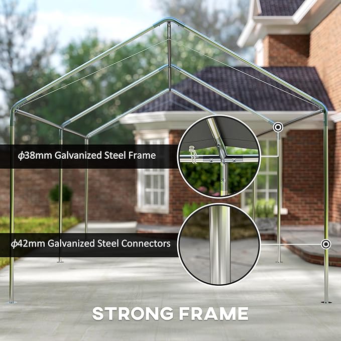 Outsunny 10'x20' Carport Heavy Duty Galvanized Car Canopy with Included Anchor Kit, 3 Reinforced Steel Cables, Grey