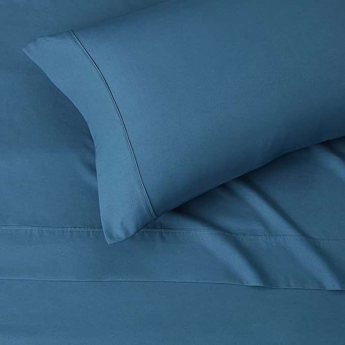 Amazon Basics Lightweight Super Soft Easy Care Wrinkle Free Microfiber 3 Piece Bed Sheet Set with 14-Inch Deep Pockets, Twin, Dark Teal, Solid, Kids, Men & Women Bedding