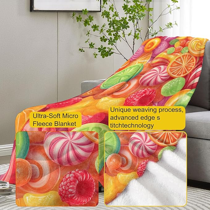Candy Dream Flannel Blanket, Candy Thanksgiving Gifts, Colorful Candy Blanket for Women, Soft Lightweight Throw Blankets for Bed Home Travel Decor 40" x 50"