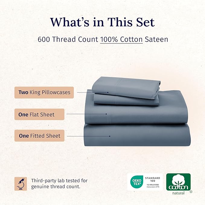 California Design Den California King Sheet Set - 100% Cotton, 600 Thread Count Deep Pocket Cal King Sheet Set, Luxury Soft Hotel-Quality Sheets with Sateen Weave - Pastel Blue