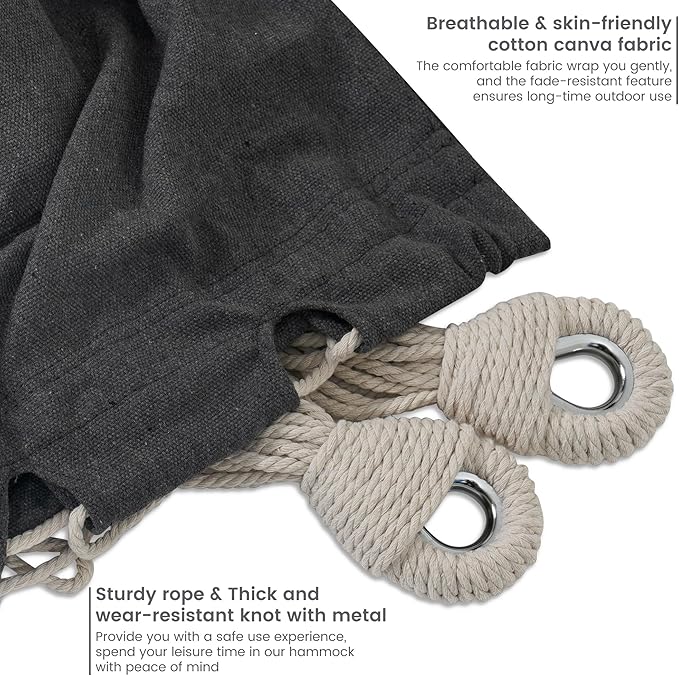 Lazy Daze Hammocks Double Hammock with 9ft Space-Saving Steel Stand Includes Portable Carrying Case, 450 Pounds Capacity (Dark Grey)