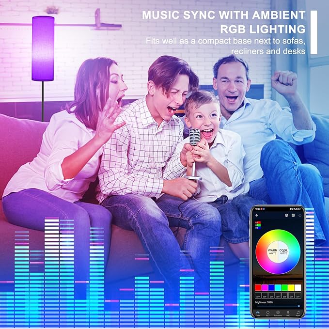 Frideko 2 Pack Floor Lamps for Living Room, Dimmable Colors Temperature & Brightness, Modern Floor Lamp with Remote, Tall Standing Lamps for Living Room Bedroom Office, Beige Shade 9W RGB Bulb