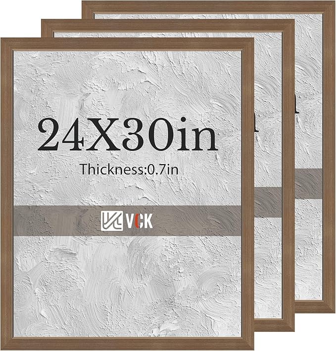 VCK 24x30 Brown Poster Frames 3 Pack, High-End Wood Wide Border Picture Frame,Multi-Directional Display Family Photos, Office Prints, Studio/Gallery/Home Artwork