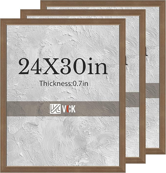 VCK 24x30 Brown Poster Frames 3 Pack, High-End Wood Wide Border Picture Frame,Multi-Directional Display Family Photos, Office Prints, Studio/Gallery/Home Artwork