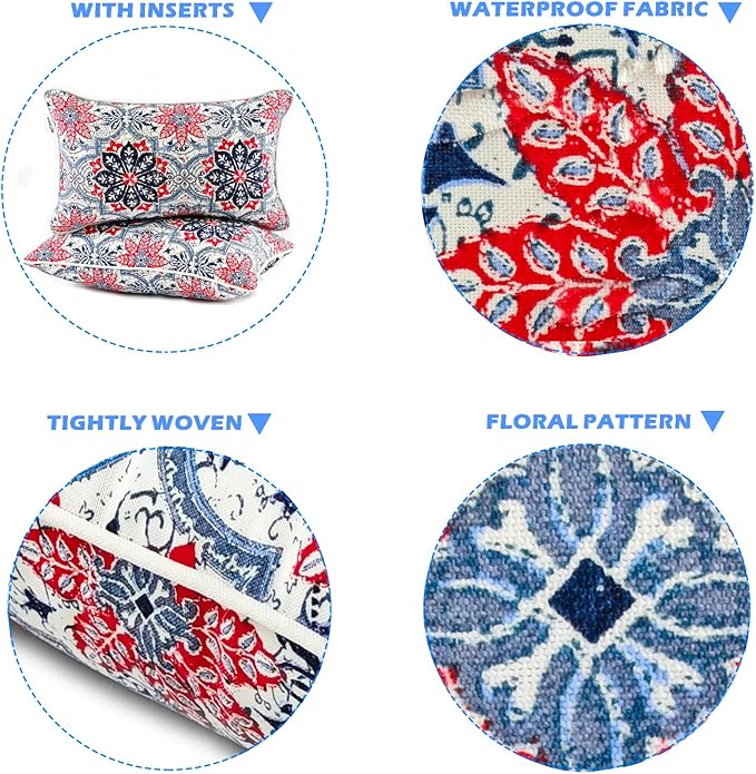 JMGBird Outdoor Lumbar Pillows Pack of 2 Outdoor Decorative Pillows with Insert Included 12×20 Inch Outdoor Pillows for Patio Furniture