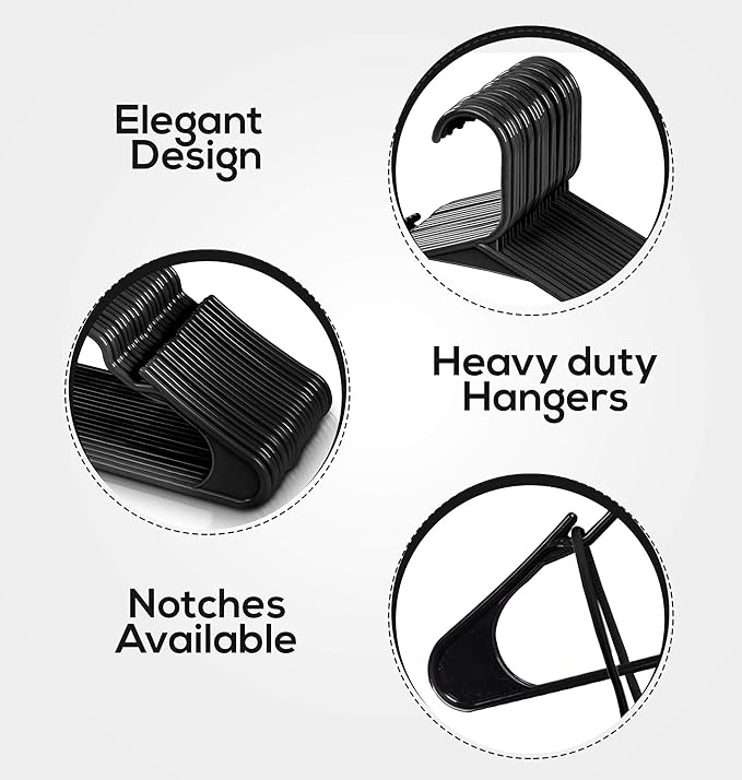 Utopia Home Plastic Hangers 20 Pack - Perfect Space Saving Clothes Hanger - Durable and Strong - Perfect Closet Organizers with Shoulder Grooves (Black)