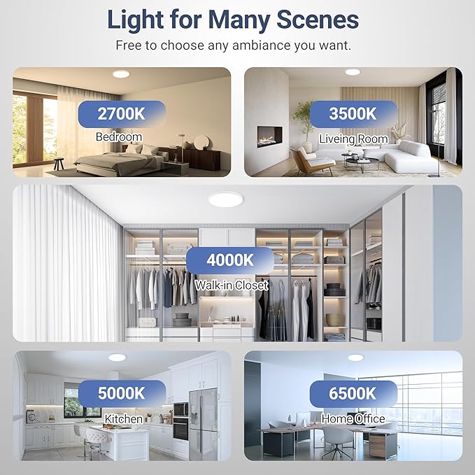 8 Pack 12 Inch Dimmable LED Flush Mount Ceiling Light, 24W 2640LM 5 CCT Selectable (2700K-6500K), Ultra-Thin Round Fixture for Kitchen Bedroom Laundry Hallway, White