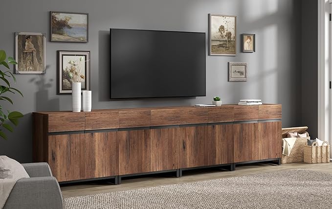 WAMPAT Modern TV Stand for TVs up to 120 inch, 4 in 1 Entertainment Center TV Console with Adjustable Shelves and Metal Base for Living Room,Bedroom,Brown