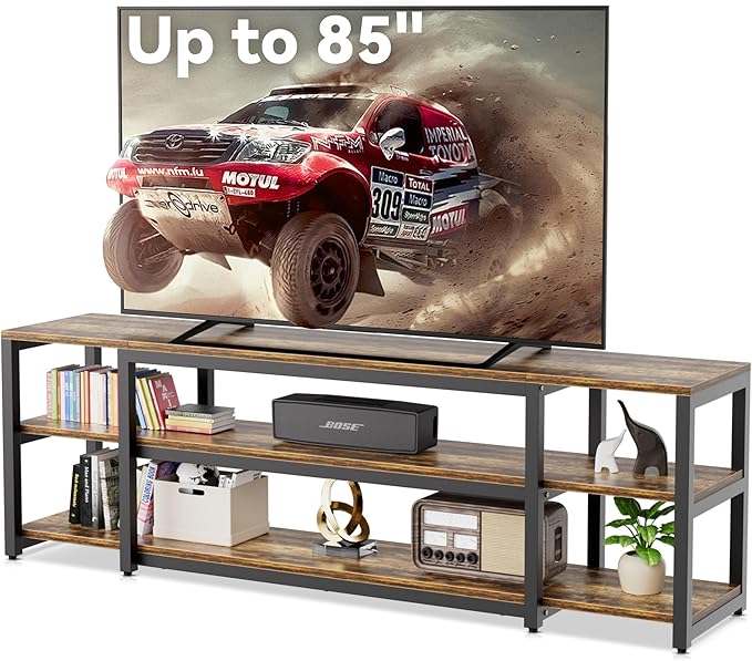 Aquzee 85 inch TV Stand, Entertainment Center for 70 75 80 85" TV, 75.2" Wide Wood Television Console Table for Living Room Bedroom Gaming Room, Rustic Brown