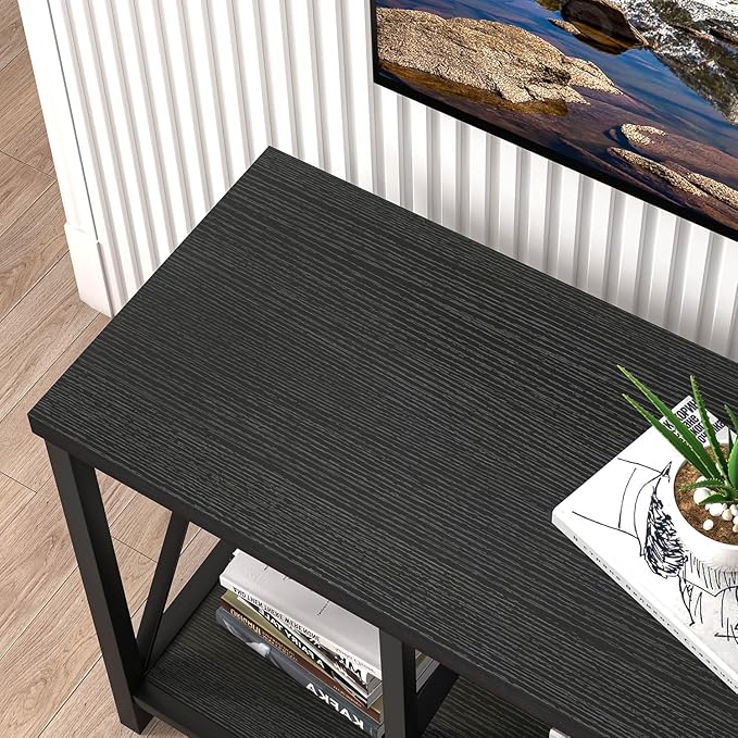 EXCEFUR Modern Entertainment Center for TVs up to 55 Inch, Wood TV Stands with Storage Shelves, Industrial Media TV Console Table for Bedroom Living Room, 47 Inch Black Oak