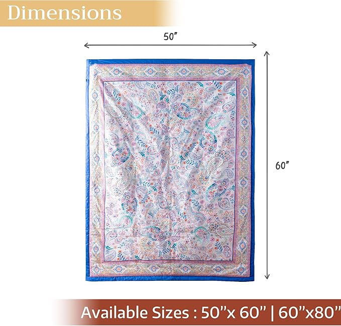 Maison d' Hermine Throw Blanket for Couch Lightweight Soft Warm Breathable Cotton Throw Blankets for Bed Girls Boys Women Men Gifts Sofa Travel Living Room Chair Bedding (50"x60", Indian Floral)