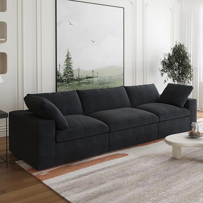 JACH 3-Seater Modular Sectional Sofas for Living Room, Modern Convertible Cloud Couches, Cushion Covers Removable, Free Combination Module Sectional Couch for Living Room Bedroom Apartment, (Black)