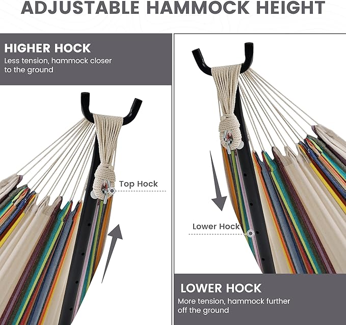 Lazy Daze Hammocks Double Hammock with 9ft Space-Saving Steel Stand Includes Portable Carrying Case, 450 Pounds Capacity (Tan Stripe)