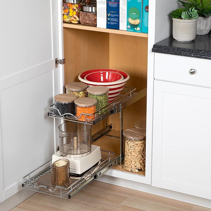 HOLDN’ STORAGE 2-Tier Pull Out Cabinet Organizer, Individual Sliding Drawers - Heavy Duty Metal with Lifetime Limited Warranty - Anti Rust Chrome Finish - 12.5" W x 21" D x 16.5" H