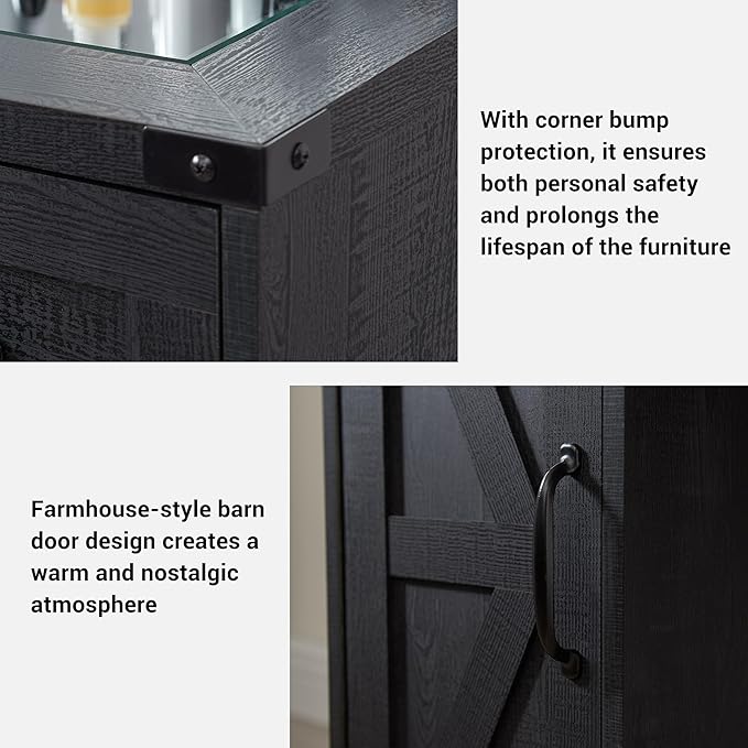 JXQTLINGMU Farmhouse Vanity Desk with Hollywood Makeup Mirror - Ample Storage Space with 3 Drawers & 2 Cabinets - Detachable Light Bulbs, Stool Included, Bedroom, Black