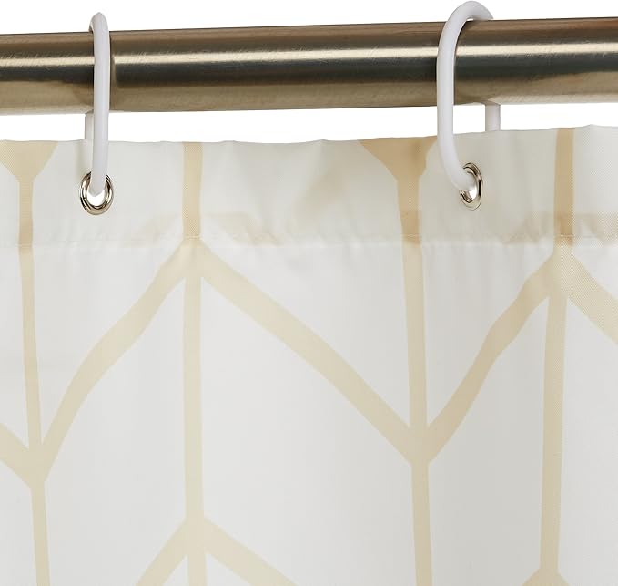 Amazon Basics Bathroom Shower Curtain, Water Resistant Fabric with Grommets & Hooks, Machine Washable, 72"x72", Natural Herringbone