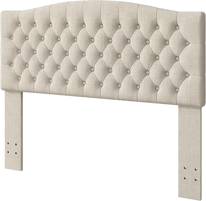 Queen Headboard Only, Upholstered Headboard Queen for Adjustable Bed Linen Tufted Queen/Full Size Wall Mounted Head Board with Solid Wood Legs Head Board, Ivory