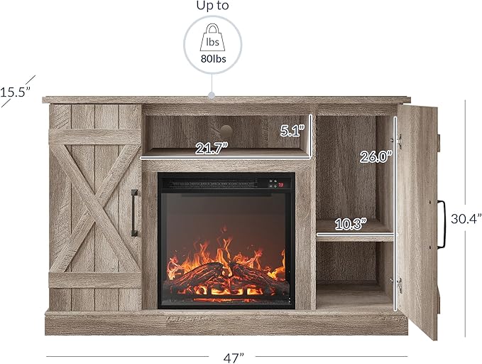 BELLEZE 47" TV Stand with 18" Electric Fireplace Heater & Media Entertainment Center Console Table for TV up to 50" with Open Storage Shelves & Cabinets - Veropeso (Ashland Pine)