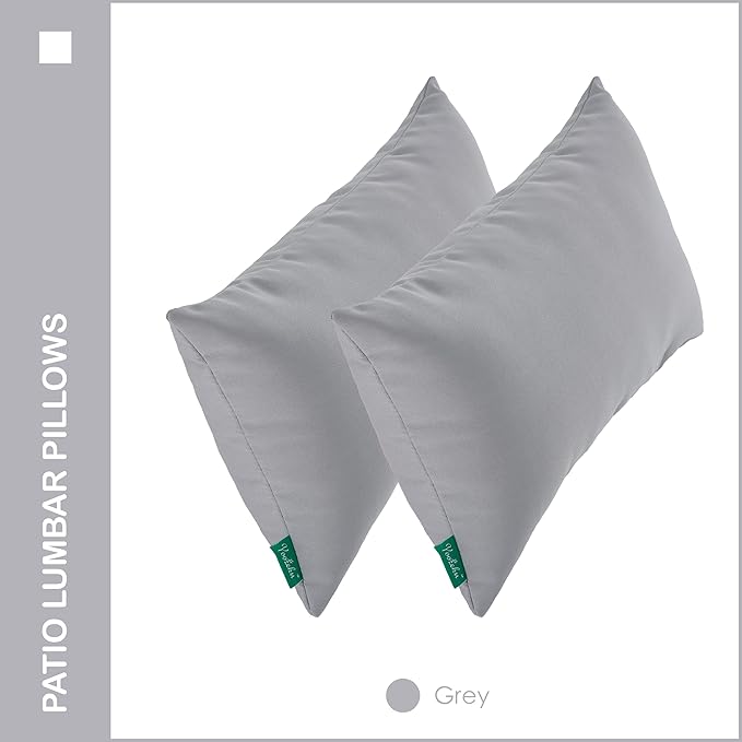 Indoor Outdoor Lumbar Pillows,Waterproof Outdoor Pillows Set of 2 for Patio Furniture,12×20 Inch,Grey