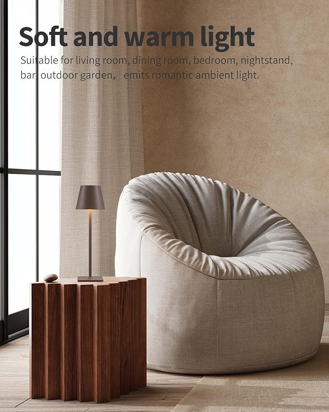 KDG 2 Pack Cordless Table Lamp,Portable LED Desk Lamp, 4000mAh Battery Operated, 3 Color Stepless Dimming Up, for Restaurant/Bedroom/Bars/Outdoor Party/Camping/Coffee Shop Night Light(Brown)