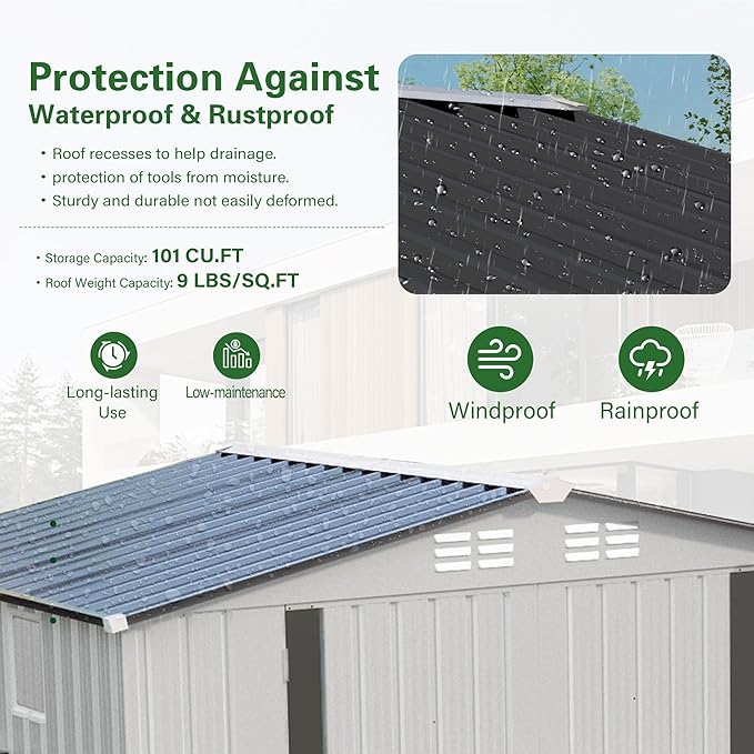 6 x 4 FT Outdoor Storage Metal Shed, Bike Garden Tool Shed with Slooping Roof, Lockable Doors and Aluminum Frames, Shed Easy to Assemble for Garden, Patio, Lawn, White