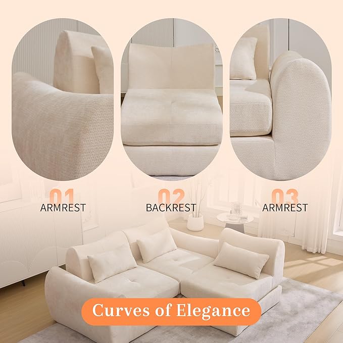 MAXMAXX 102" Modular Sectional Cloud Sofa,4-in-1 Folding Convertible Sofa Bed, Floor Boneless Couch, Modular Cushion Couch,Suitable for Living Room,Bedroom and Recreation Room (Beige)