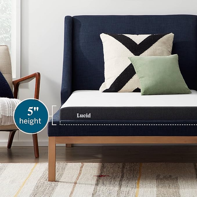 Lucid 5 Inch Gel Memory Foam Mattress - Firm Feel - Gel Infusion - Memory Foam Infused with Bamboo Charcoal - Breathable Cover - Queen