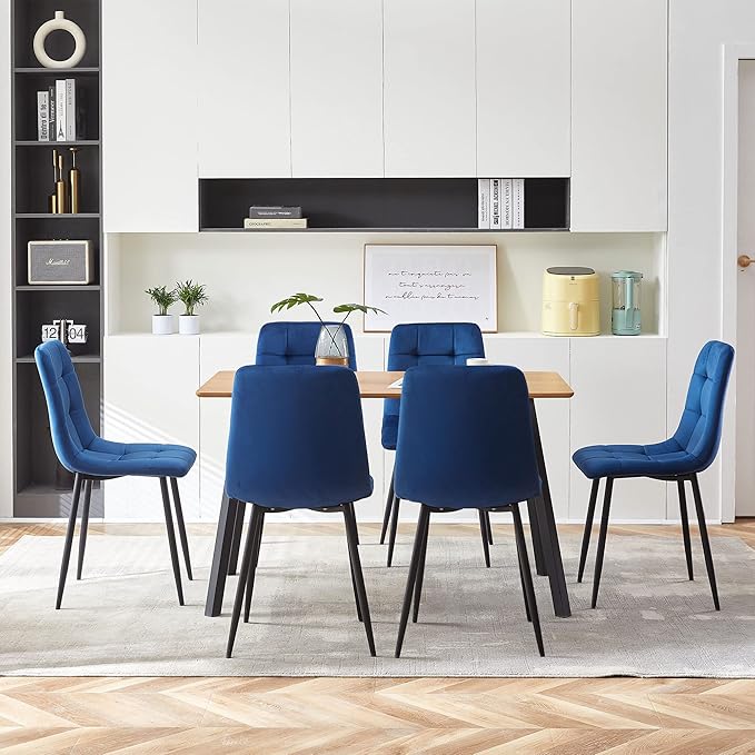 Classic Tufted Dining Chair Set of 6,Chic Velvet Vanity Chair Elegant High-Back Reception Chairs Comfortable with Durable Metal Legs for Dining Hall,Restaurant