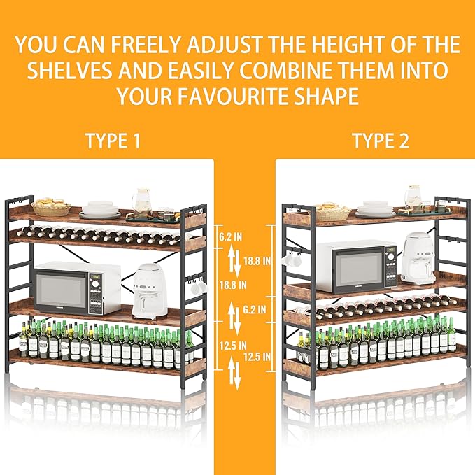 HCHQHS 4 Tier Bookshelf, Adjustable Industrial Bookcase, Vertical Tall Book Shelf, Wood and Black Metal Open Bookshelves for Home Office, Living Room, Bedroom