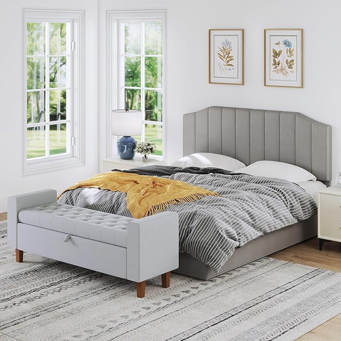 King Size Headboard Only, Velvet Upholstered Headboard King/California King Size Wall Mount and Bed Frame Mount, Featuring High-Density Sponge Padding Easy Assembly Comfort Style-Light Gray