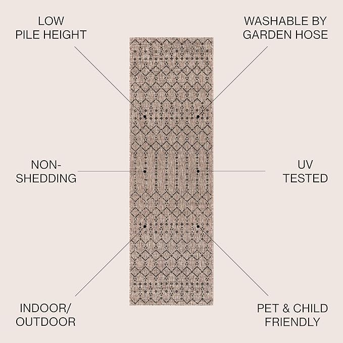 JONATHAN Y SMB108D-28 Ourika Moroccan Geometric Textured Weave Indoor Outdoor Runner Rug, Bohemian, Rustic, Scandinavian Easy Cleaning,Bedroom,Kitchen,Backyard,Patio,Non Shedding, Natural/Black, 2 X 8