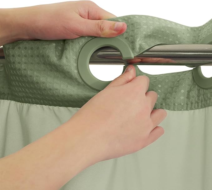 River Dream Sage Green Heavyweight No Hooks Required Shower Curtain with Snap in Liner - Dotted Waffle Weave,Hotel Grade,Spa Like Bath Curtain,71W x 74H
