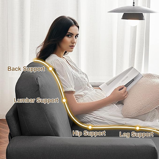 Furnimart 62" Loveseat Couch, Modern Love Seat Sofa, Comfy Deep Seat Sofa for Living Room, Small Couches for Small Spaces, 2 Seater Couch for Bedroom, Linen Dark Grey