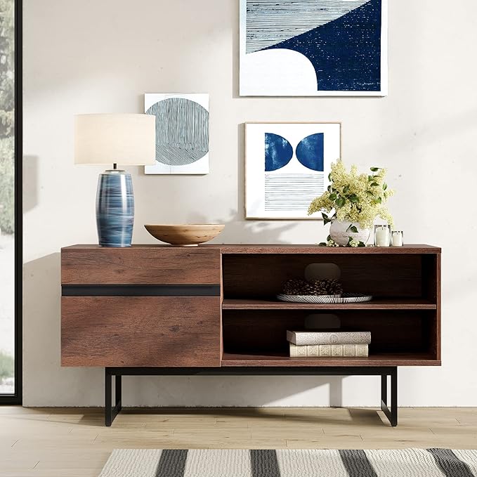 WAMPAT Modern TV Console for Living Room, 2 in 1 Wooden TV Stand with Storage for 100 Inch TV, TV Entertainment Center with Adjustable Cabinet Doors for Bedroom,Game Room,Brown